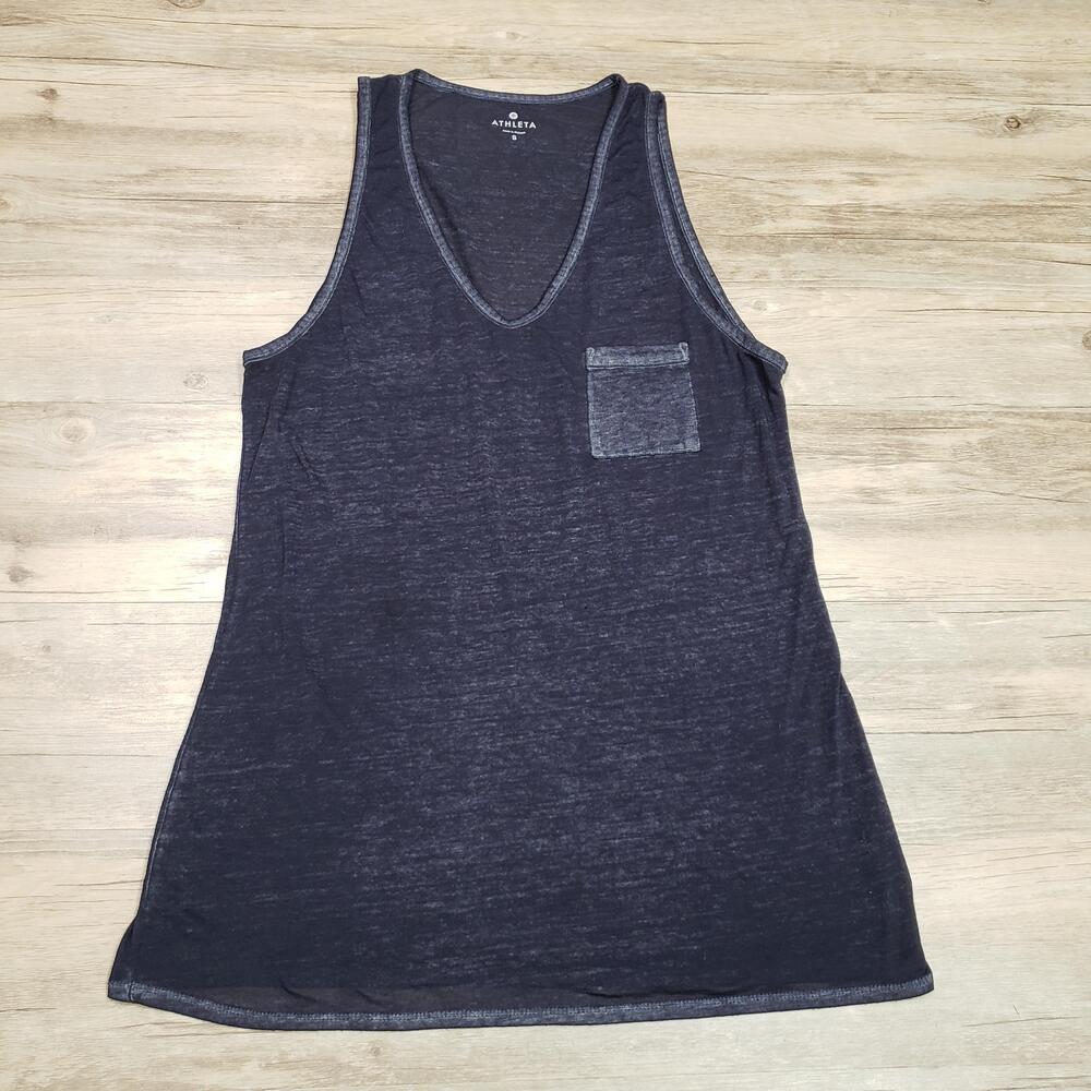 Athleta Tank Top Womens Small Blue Scoop Neck Pocket Lightweight Athletic Basic